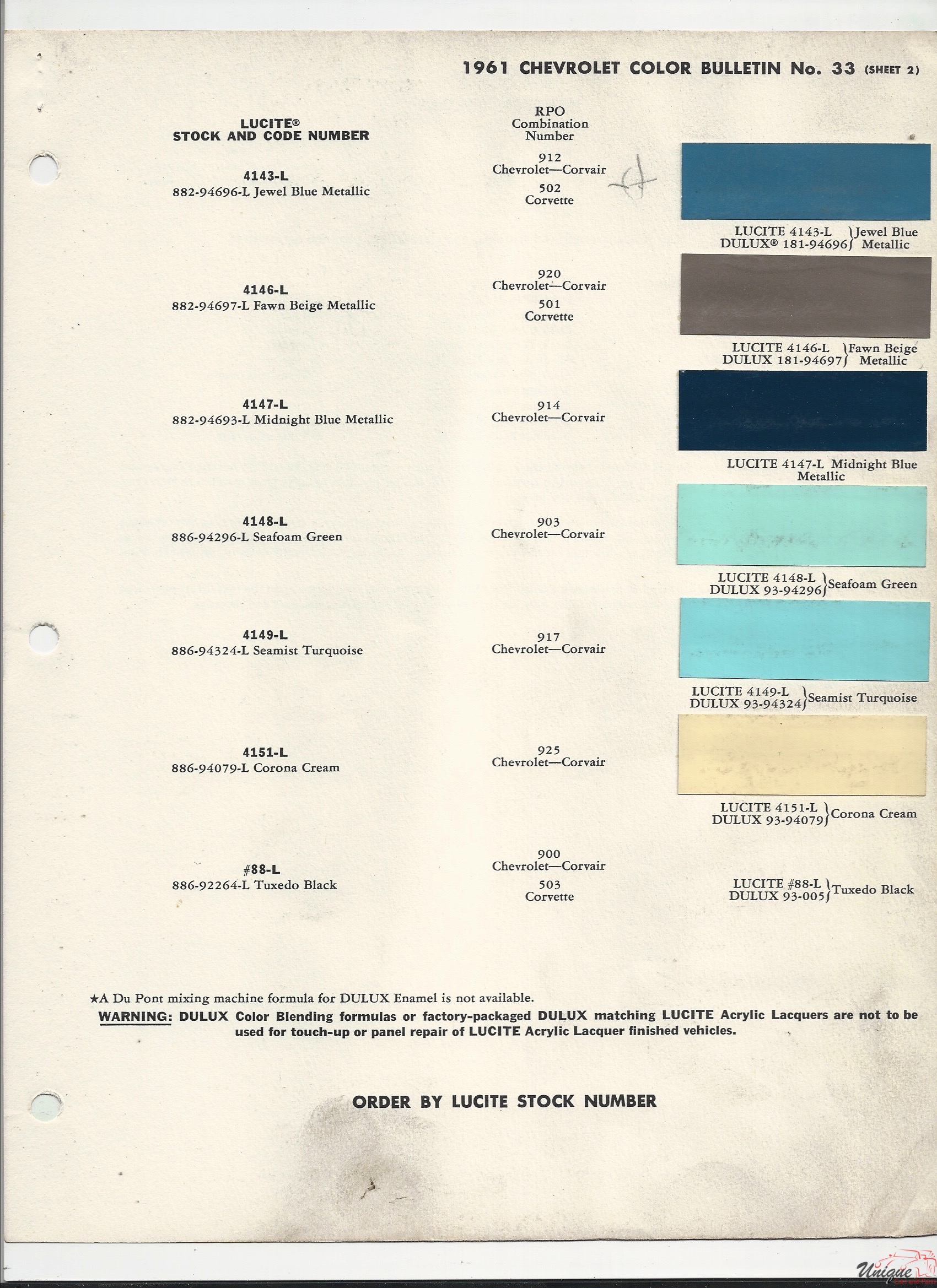 1961 GM-2 Paint Charts